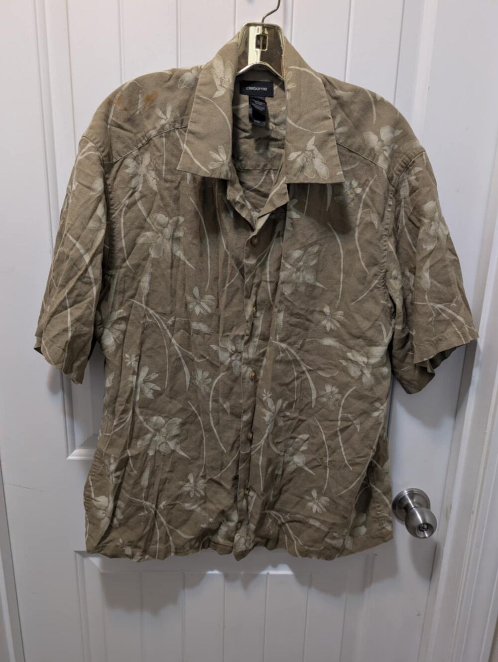 Claiborne Mens L Short Sleeve Button-up Brown Hawaiian Shirt Summer Beach Travel